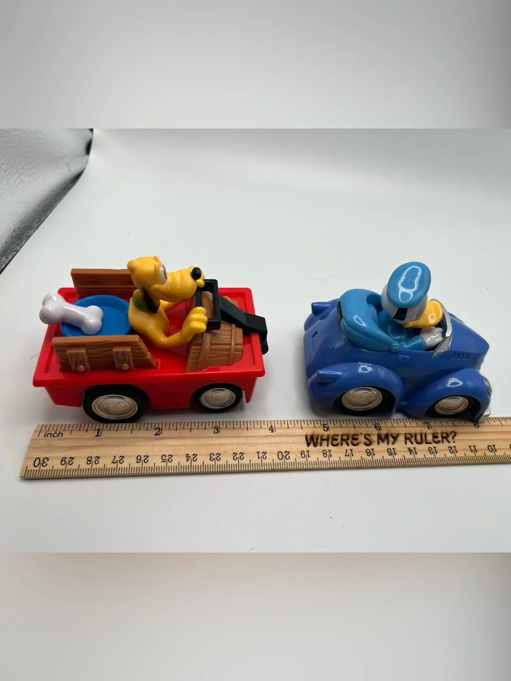 Disney Pluto Dog Red Wagon Donald Blue Car Pull Back Toy